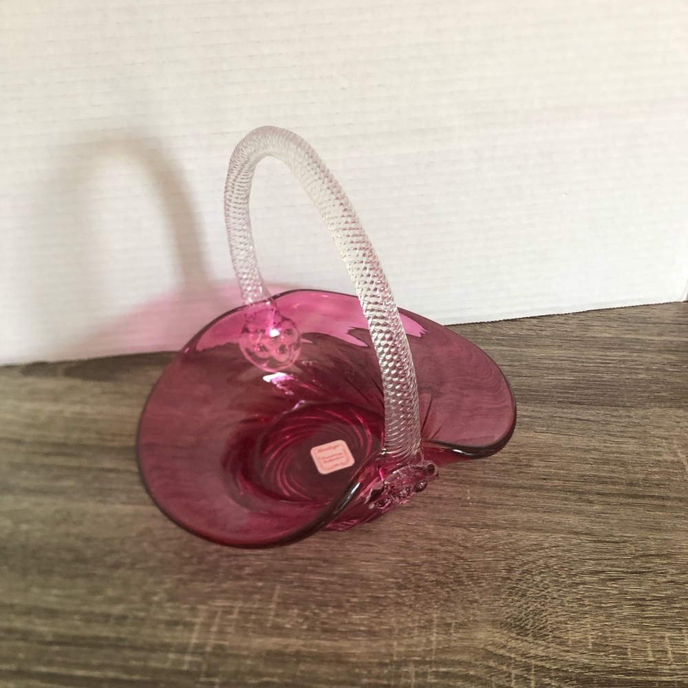 Vtg Heritage Cranberry Collection Glass Basket